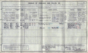 1911 Census return for the Kerr family showing Charles aged 16 and working as a clerkclick to enlarge